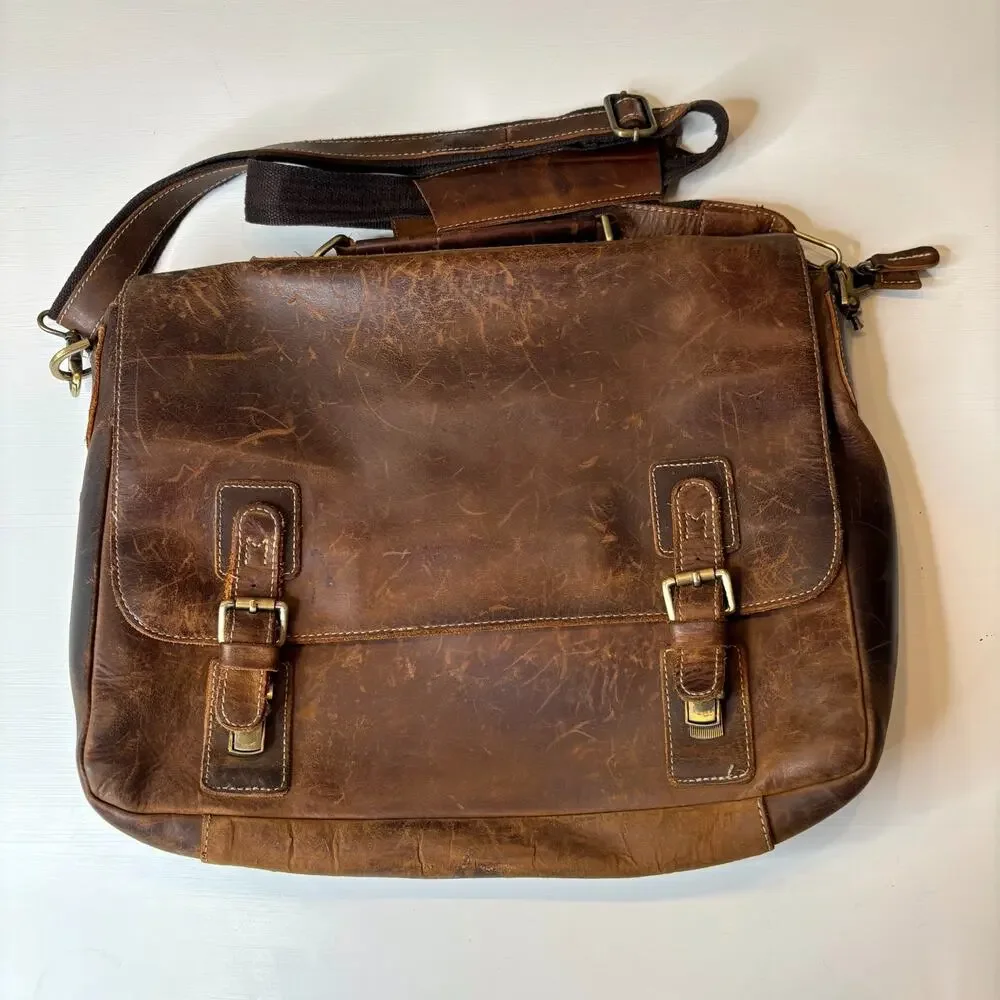 Kattee Leather Messenger Bag Briefcase Laptop Satchel Brown Distressed Vintage
